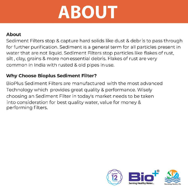 Bio+ Sediment BWPA Filter - Biotech Industries Store