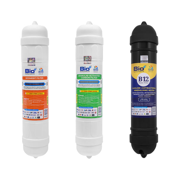 Bio+ Complete Water Filtration Combo: Sediment, Pre-Carbon, and B12 Antimicrobial Antibacterial and Alkaline Filter Kit