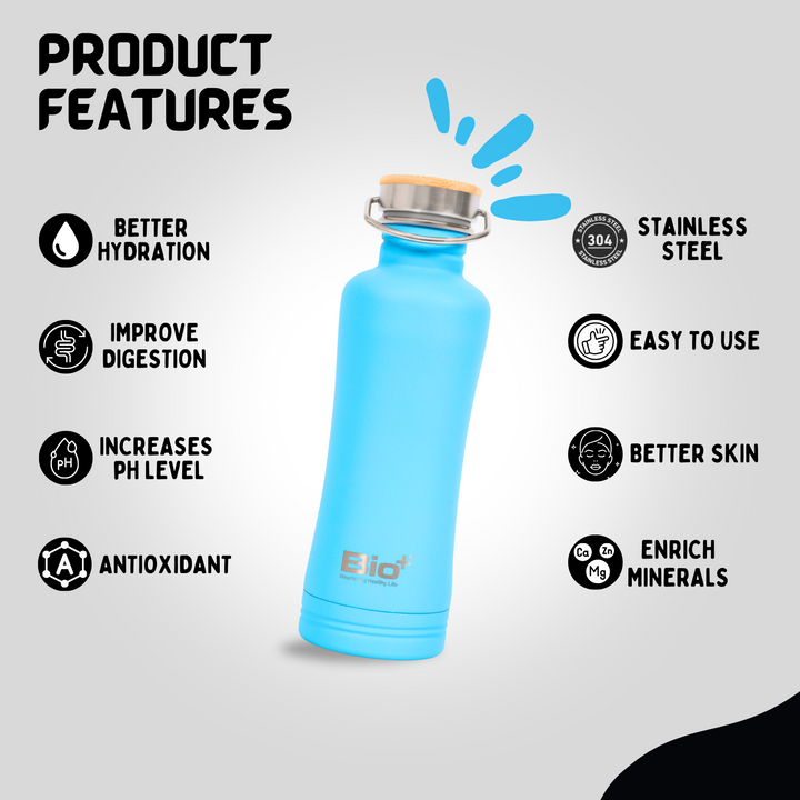 BioPlus SS 850 Stainless Steel Alkaline Water Bottle 850ml (Blue ...