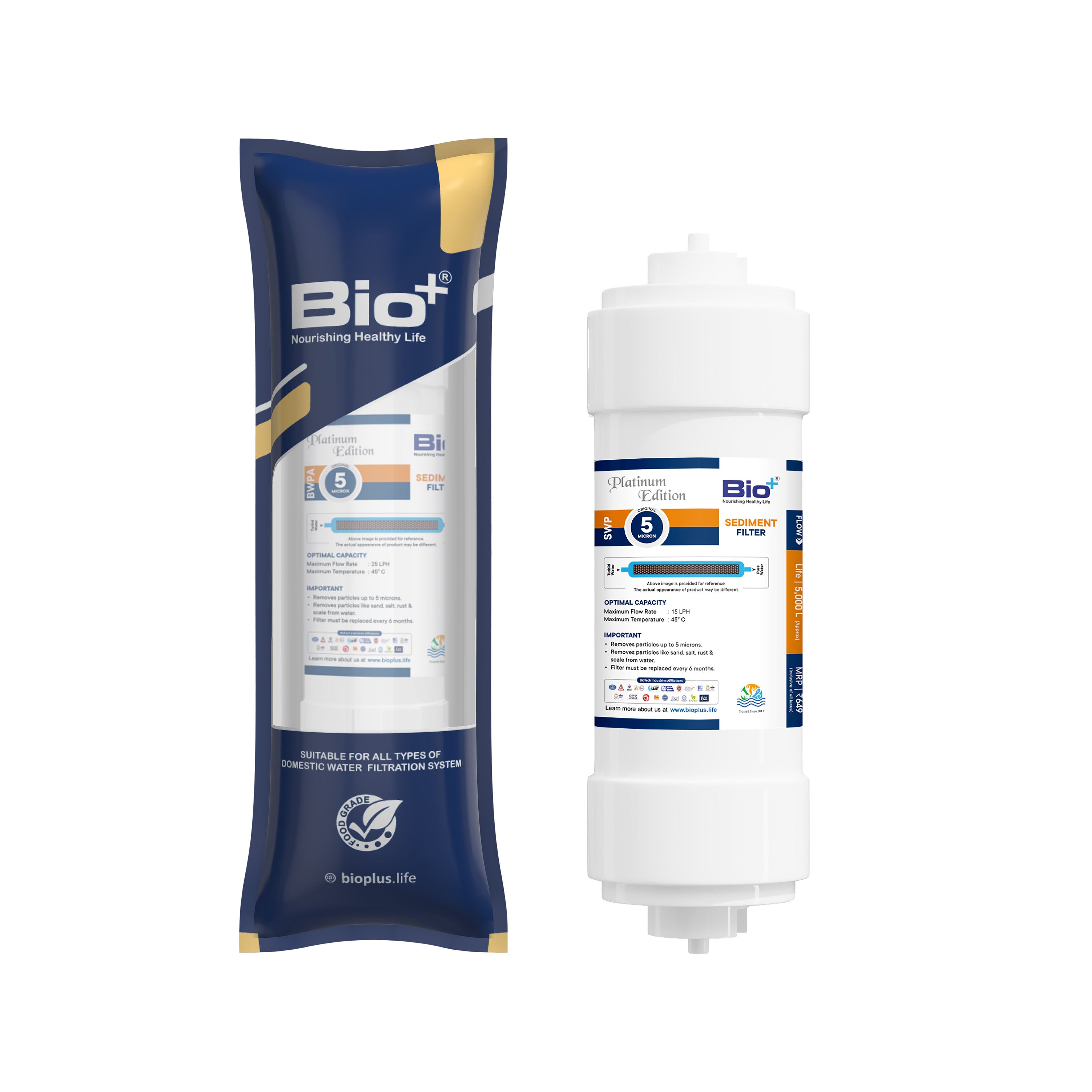 Bio+ SWP Sediment Filter – 5 Micron for Pre-Filtration of RO & UV Wate ...