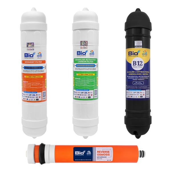 Bio+ RO Water Purifier Kit - Sediment Filter, GAC Filter, B12AAA Filter, and RO Membrane (80-100 GPD, 3500 TDS) - Pure, Clean, and Refreshing Water