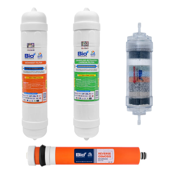 Bio+ RO Maintenance Kit - Sediment Filter, GAC Filter, H2AAA Transparent 8” Filter, RO Membrane - Clean, Healthy, and Refreshing Water