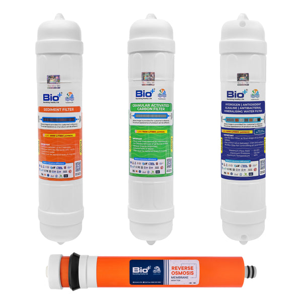 Bio+ Ro Water Purifier Kit - Sediment Filter, GAC Filter, RO Membrane, and H2AAA 11” Filter