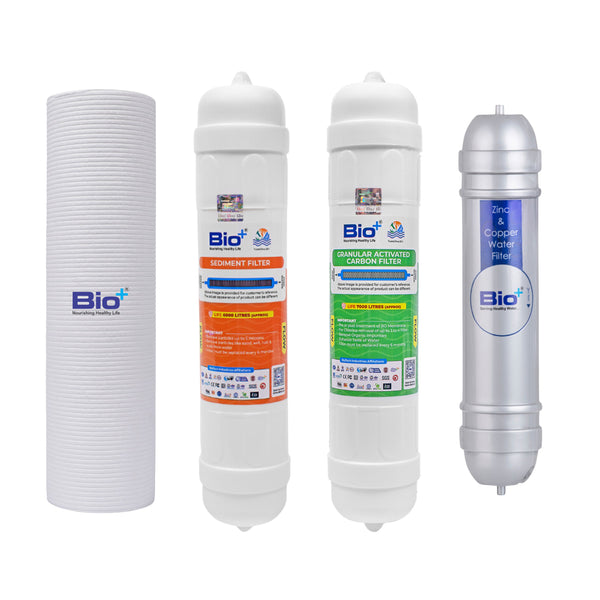Bioplus RO Water Purifier Kit - Spun , Sediment ,GAC , and Zinc + Copper 8" Filters